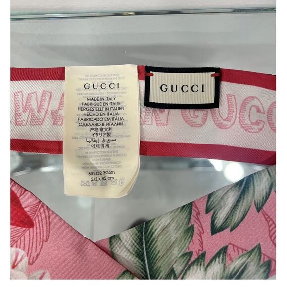 Gucci Floral Hawaiian print silk neck bow twilly Scarf pink - Picture 7 of 9